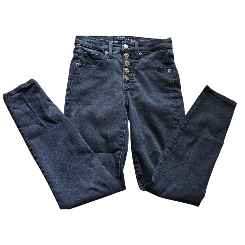 Veronica Beard Womens Jeans Size 24/00 Onyx Black‎ Button Fly High Rise